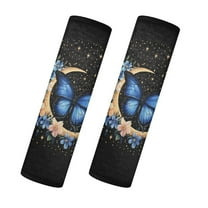 Uorisanigo Blue Butterfly Golden Moon Soft Seat Belt Cover Pad Furry Flannel Seat Belt Shoulder Strap Covers Comfortable Driving Shoulder Strap Pads 2 PCS with All Cars and Backpacks