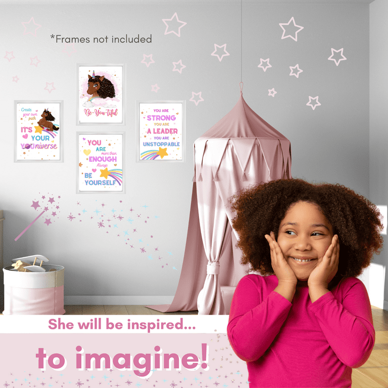 Girls Room Decor Wall Art Decoration for Girls Bedroom Motivational Black Girl Canvas Prints African American Canvas Art with Inspirational Words