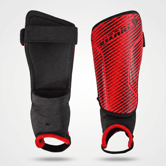 Vizari Matera Soccer Shin Guards with Ankle Protection, Lightweight, Durable RED/BLACK, L