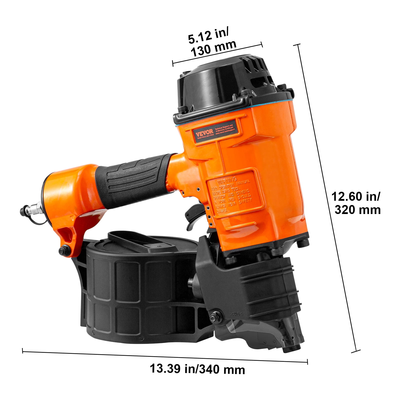 VEVOR Coil Siding Nailer MCN70, 1-3/4" to 2-3/4" 15 Degree Pneumatic Siding Nail Gun, 70-120PSI Air Coil Nailer for Pallet, Crating, Framing, Siding and Fencing