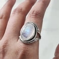 thumbnail image 5 of Natural Rainbow Moonstone Ring, Blue Fire Moonstone Ring, June Birthstone, Bohemian Band, 925 Sterling Silver, Womens Ring, Christmas, Thanksgiving, Handmade, Statement Jewelry, Natural Gemstone Ring, 5 of 7