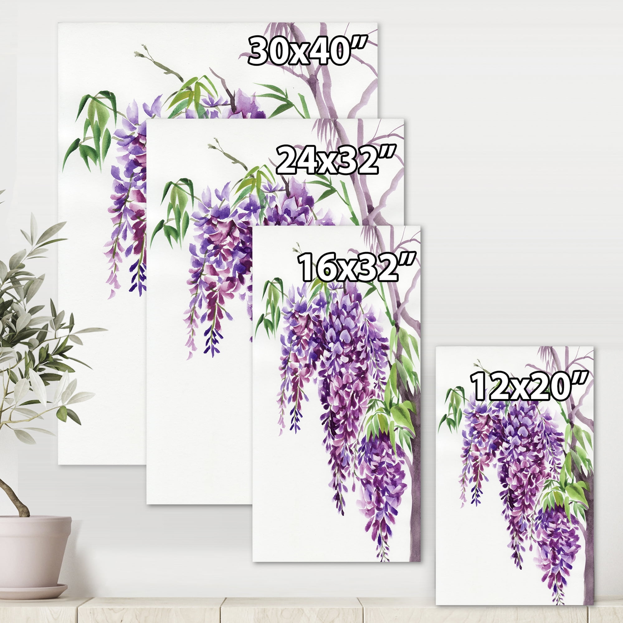 Designart ' Wisteria Purple Branches ' Traditional Canvas Wall Art Print