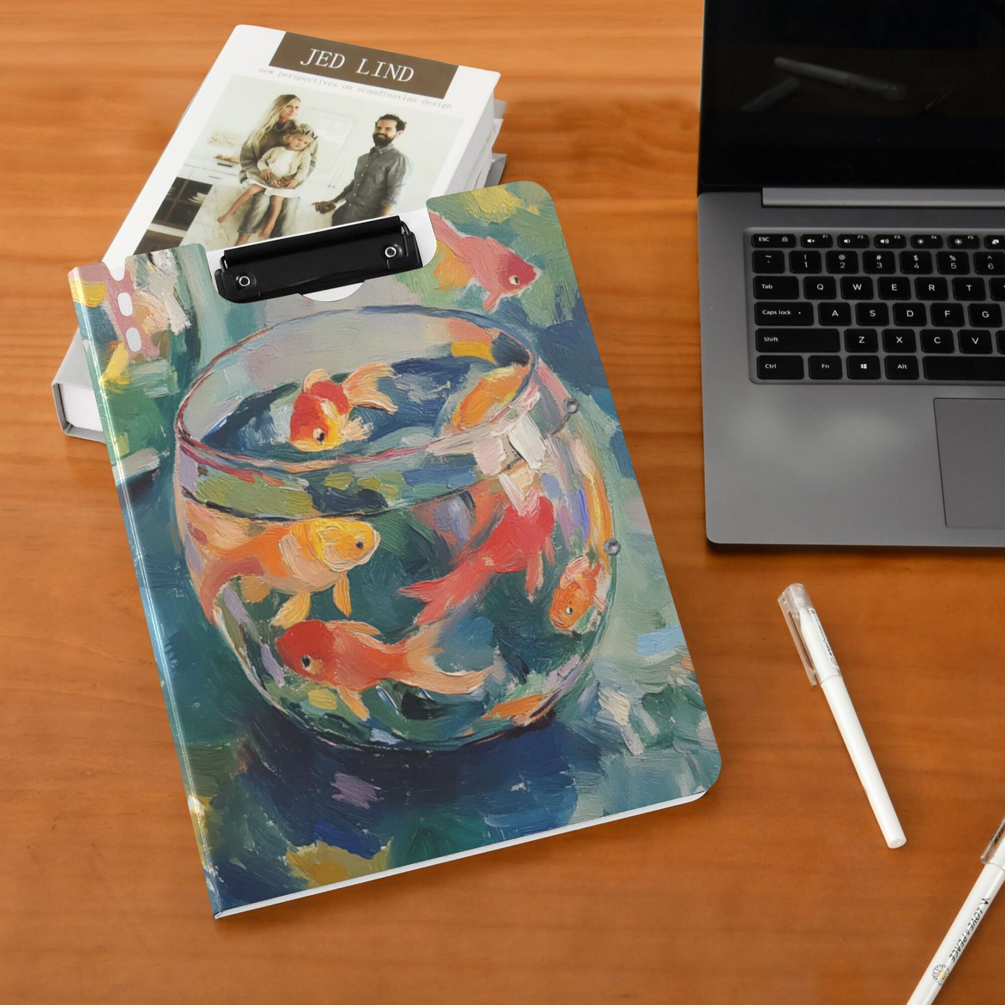 FORMRS A4 Clipboard Folder with Pen Holder Horizontal Foldable School Office Binder, Green Goldfish