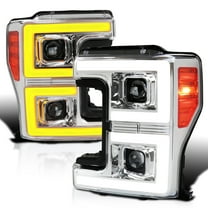 Spec-D Tuning Chrome Projector Headlights w/ LED Sequential Turn Signal Switchback Compatible with 2017-2019 Ford F-250, F-350, F-450, F-550 Super Duty, Left Right Pair Headlamps Assembly