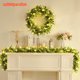 thumbnail image 5 of Guirnalda de ratán artificial con luces | Enredadera colgante de plástico verde de 180 cm | Rama decorativa para Navidad, repisa, puerta, pared | Exhibición interior exterior duradera, 5 of 9