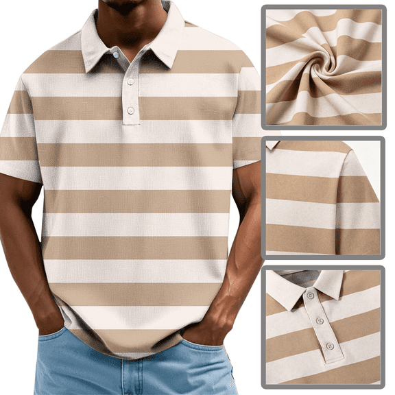 GSPCLAM Mens Striped Polo Shirts Horizontal Striped Breathable Shirts Loose Fit Beach Top for Cruise