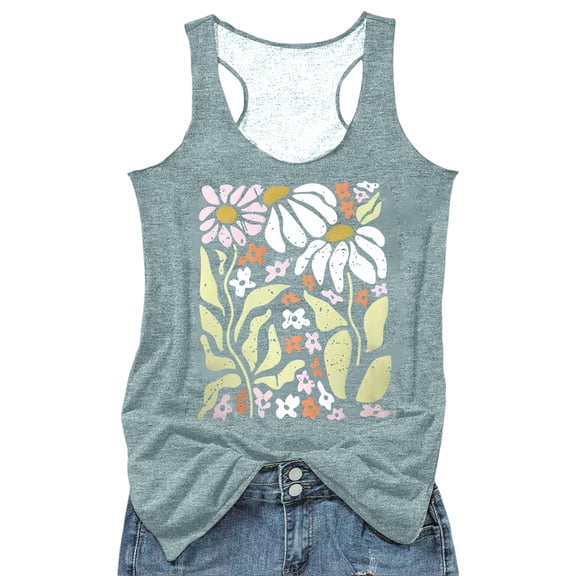 WEIWEN Racerback Tank Tops for Women Boho Floral Cami Summer Vacation T Shirts Sleeveless Graphic Tanks Vest Racer Back Tank Top Mint Green, M