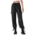 thumbnail image 1 of Pantalones cargo ligeros de cintura alta para mujer INSPIRE CHIC con elástico y cordón, pantalones de pierna ancha con bolsillos XL negros, 1 of 6