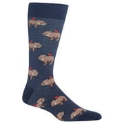 Hot Sox Mens Hippo Crew Socks, Mens Shoe Size 6-12.5, Denim Heather