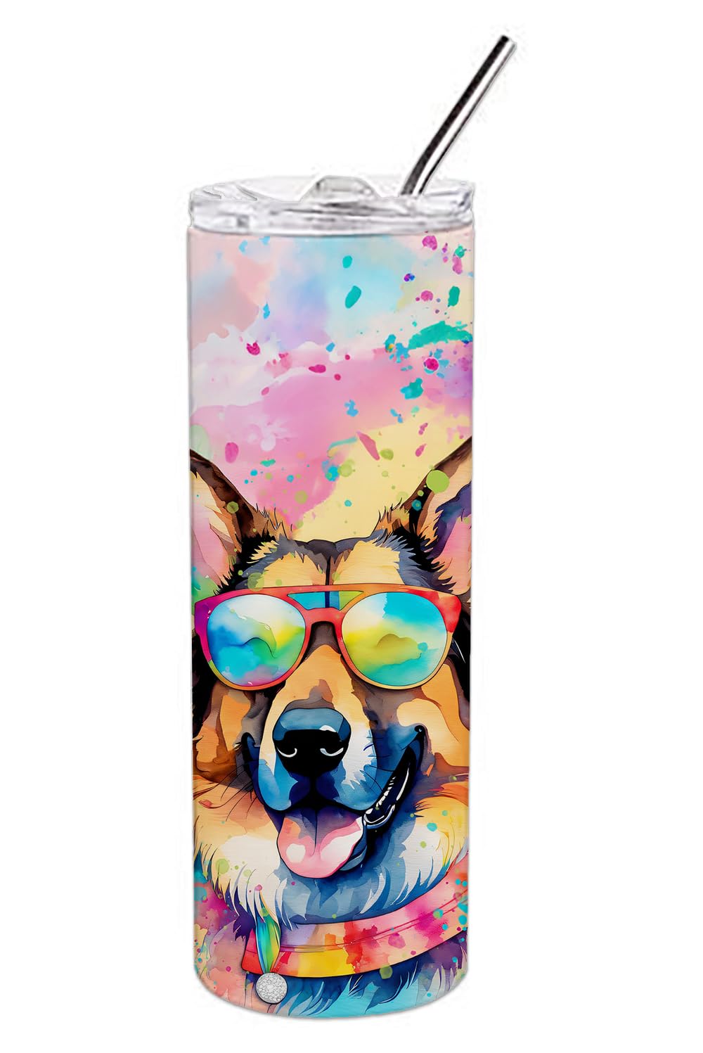 German Shepherd Hippie Dawg Stainless Steel Skinny Tumbler 3 in x 8.25 in