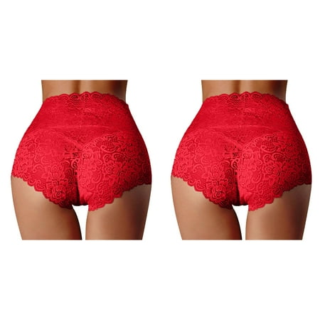 2 Pack High Waist Underwear Plus Size 3X Women s Thin Hollow Lace Lower Abdomen Waist Trainer Ladies Panties Pure Cotton Panties Womens Small Crotch Large Size