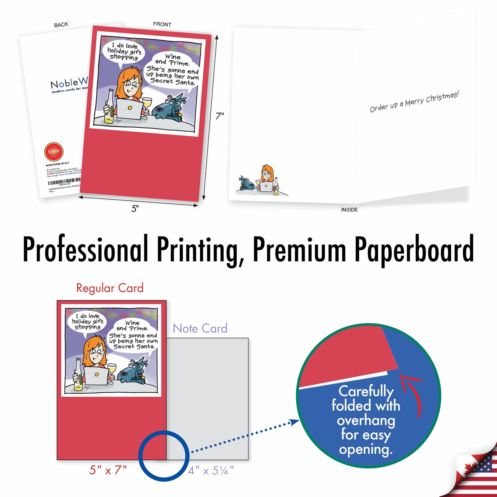 Pack of 12 Merry Christmas Cards Funny (1 Design, 12 Cards) - Wine And Prime C9472XSG-B12x1