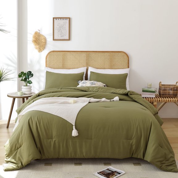 SPRINDAY Queen Comforter Set For Adult, 3 Piece Olive Green Comforter Sets & Bedding For All Season