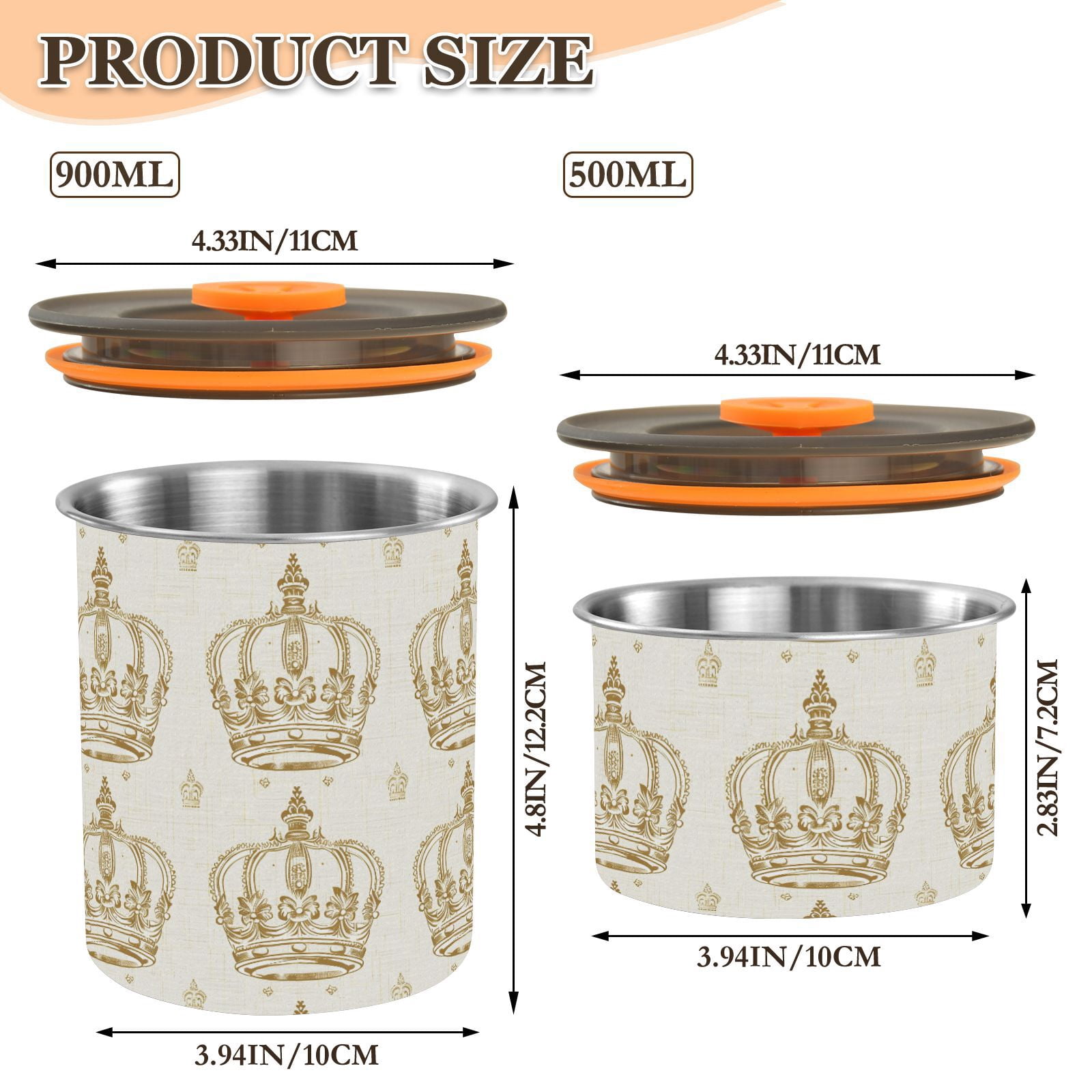 Retro Gold Crown Airtight Coffee Bean Canister 30oz Food Storage Containers with Lids For Gournd, Tea, Sugar, Flour, Rice, Cereal, Candy Cookie Jar