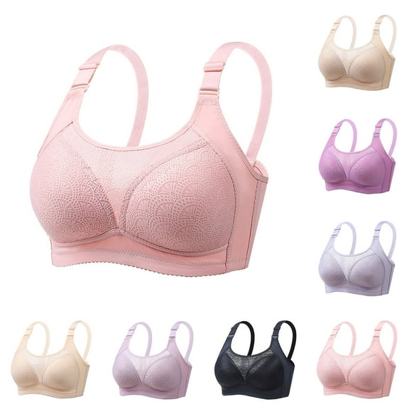 Hrsba Womens Summer Bra,Plus Size Bra for Womens,Woman's Embroidery Lace Thin Style Ventilate Large Size Bra Without Steel Rim