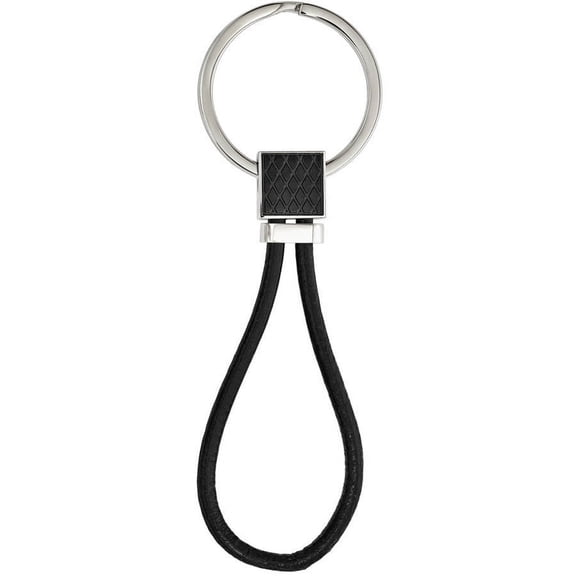 Primal Steel Stainless Steel Polished Black IP-Plated and Black Leather Key Chain
