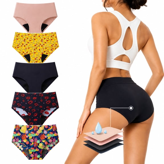 LuckyDarling Period Underwear for Women, 5-Pack Mid-Rise 5-Layer Leak-Proof Menstrual Panties