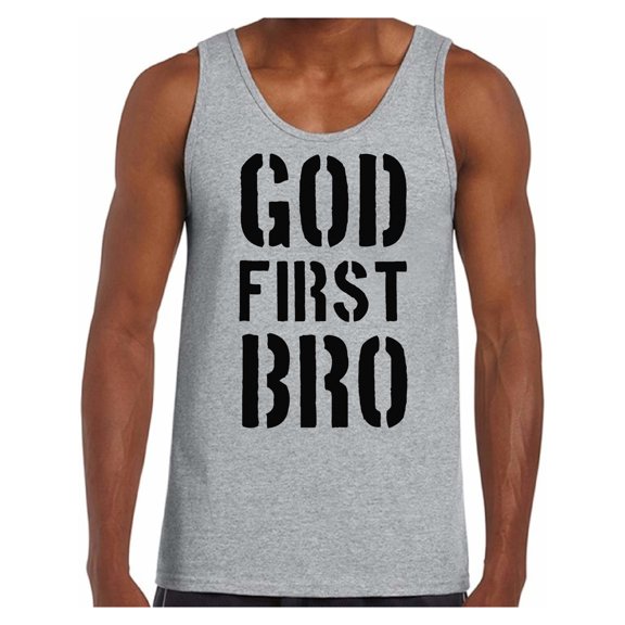 Awkward Styles God First Bro Tank Top Shirt for Men Christian Mens Tanks Clothes for Men Jesus Christ is the Lord Christian Birthday Gifts Jesus Shirts Jesus Clothing God First Bro Mens Shirt