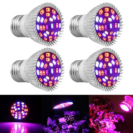 4-pack 28W Full Spectrum E26 E27 LEDs Grow Light Bulbs for Hydroponics Greenhouse Organic Indoor Plants,28 SMD5730 LEDs(15 Red +7 Blue +2 Warm White  +2 White +1 Infrared  +1 (Best Growing Lights For Indoor Growing)