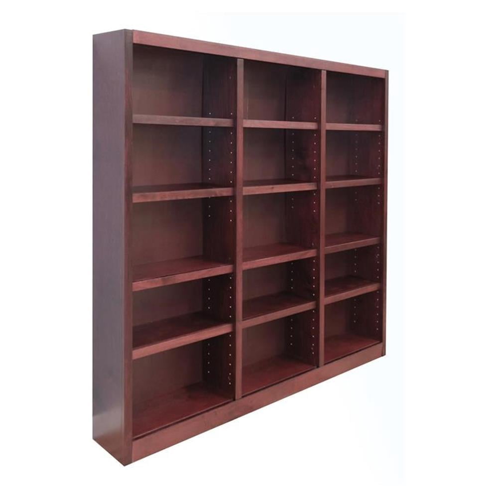 Home Square 72" Tall 15-Shelf Triple Wide Wood Bookcase in Cherry - Set of 2
