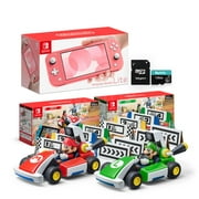 Nintendo Switch Console and Kart Holiday Combo: Nintendo Switch Lite Coral 32GB Console, Mario Kart Live: Home Circuit - Mario Set and Luigi Set, Mytrix 128GB MicroSD Card with Adapter