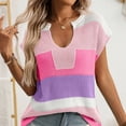 thumbnail image 4 of SELONE Women's Sleeveless Sweater Vest Summer V Neck Knitted Tank Tops Stripes Shirt Vacation Clothes Purple M, 4 of 6