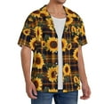 thumbnail image 2 of Pofeuu Brown Blue Plaid Sunflower Print Mens Casual Short Sleeve Shirts Beach Summer Spread Collar Pocket Tops Men's Casual Short-sleeved Shirt-3X-Large, 2 of 5