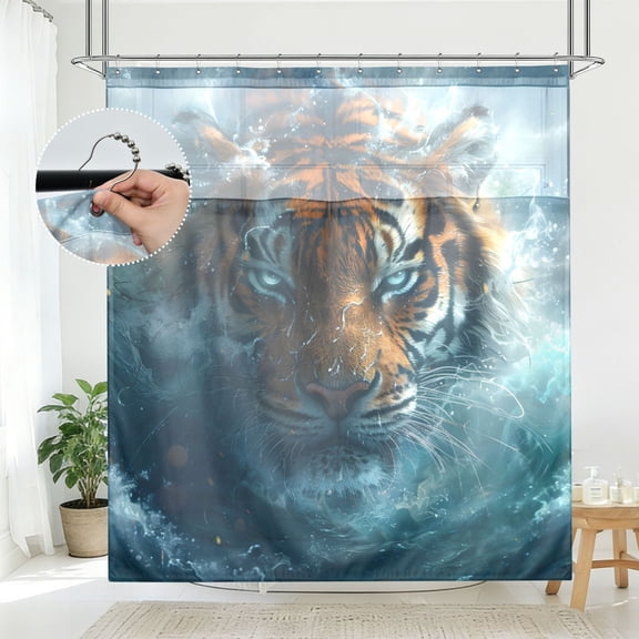 BZSMCE Tiger Waves Pattern Bathroom Shower Curtain Set with Hooks Waterproof Double Layer Fabric 72×78 Inch