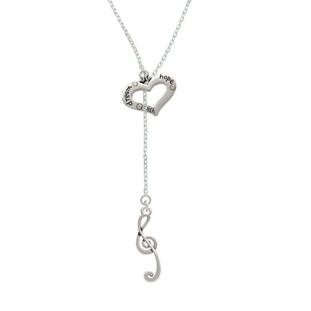 Long Lariat - Long Curly Clef - Dream Hope Wish Heart Lariat Necklace