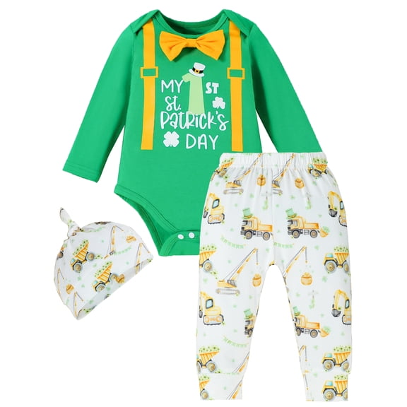 WIBACKER My First St Patricks Day Baby Boy Outfit Infant Stripe Romper Clover Pants Set Newborn Gentleman Outfits