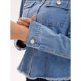 thumbnail image 5 of DARING DIVA Women's Long Sleeve Lightweight Frayed Hem Jean Shacket 2XL Blue, 5 of 7