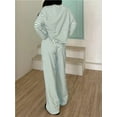 thumbnail image 2 of Pijamas de rayas for mujer, conjuntos de 2 piezas, camisetas de manga larga, pantalones anchos con cordón, conjuntos a juego, conjuntos de estar en casa, 2 of 7