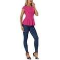 thumbnail image 2 of INSPIRAR CHIC Blusas de Peplum para Mujeres con Mangas Cortas y Cuello Redondo en Color Sólido 3XL Rosa Fucsia, 2 of 6