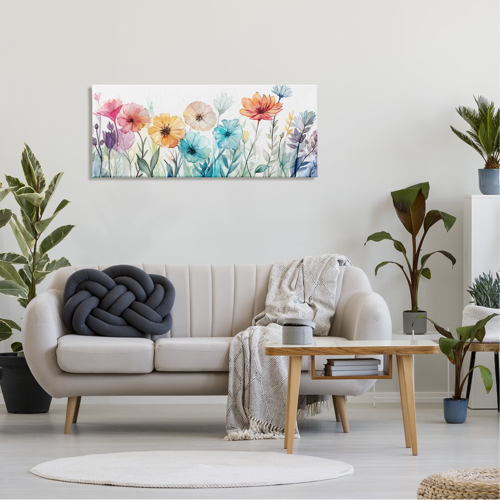 Stupell Industries Rainbow Hued Blossoms Botanical & Floral Painting Gallery Wrapped Canvas Art Print Wall Art, 48 x 20