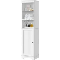 Bathroom Storage Cabinet, Tall Slim Cabinet with 3 Shelves & Door, Floor Freestanding Linen Cabinet for Bathroom, Living Room, 16 x 12 x 60.5 Inches, White