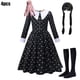 thumbnail image 3 of Disfraz de película de Halloween para niña, traje gótico de manga larga con estampado de Merlina Addams para fiesta de carnaval, 2024, 3 of 4
