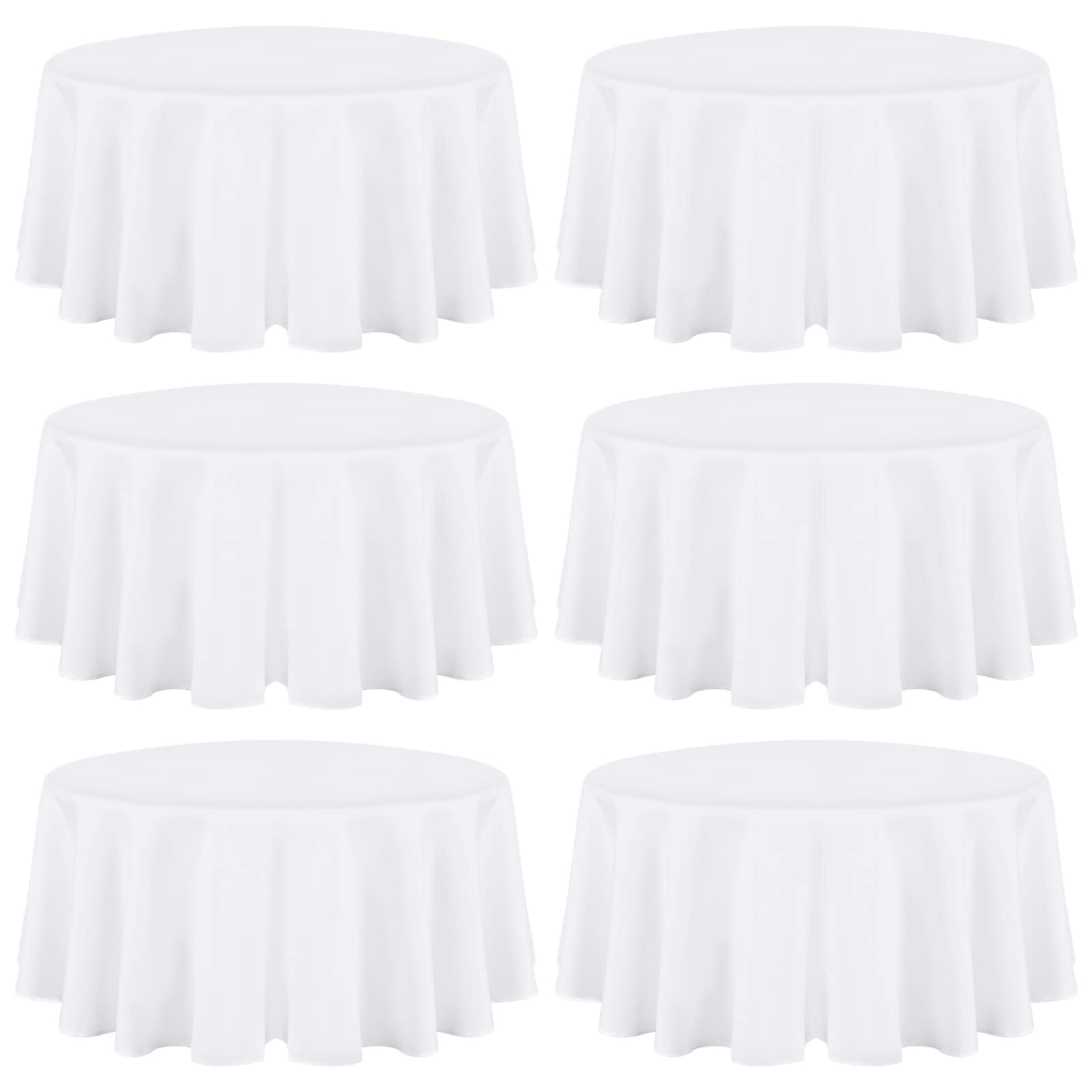 "6 Pack Round Polyester Tablecloth, 60 inch White Table Cloth fit 4 Foot Round Table, Stain and