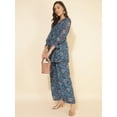 thumbnail image 3 of Janasya Women's Blue Chiffon Lurex Floral Printed Co-ord Set, 3 of 7