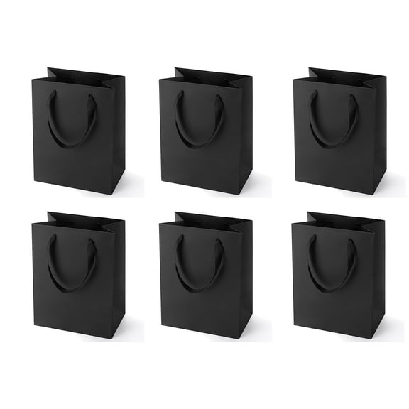Argivean Small Black Gift OKA4 Bags: 6pcs Mini Gift Bags With Handles Bulk 6.3x4.7x2.4 Inch For Wedding Party Birthday Business (S-6pcs)