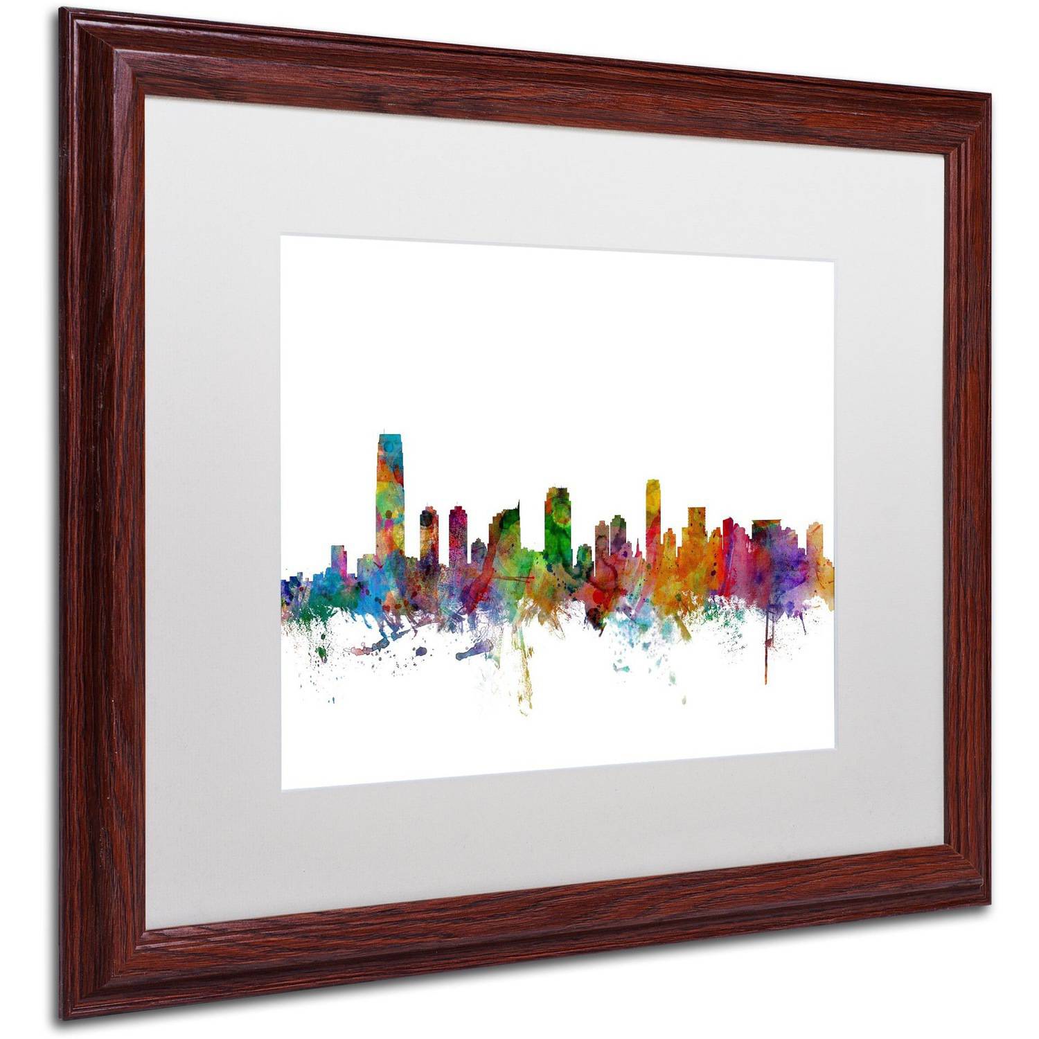 Trademark Fine Art 'Jersey City New Jersey Skyline' Canvas Art by Michael Tompsett, White Matte, Wood Frame