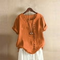 thumbnail image 2 of CHUANK Oversized Button Down Shirts Women Oversized T Shirts Workout Cotton Linen Western Shirts Short Sleeves Crew Neck Sexy Summer Tops for Plus Size Summer Spring Blouses Yellow Army G, 2 of 5