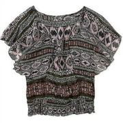 Susie Rose Juniors Plus Woven Smocked Bottom Ruffle Top