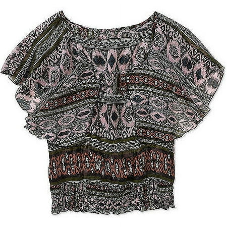 Susie Rose Juniors Plus Woven Smocked Bottom Ruffle Top