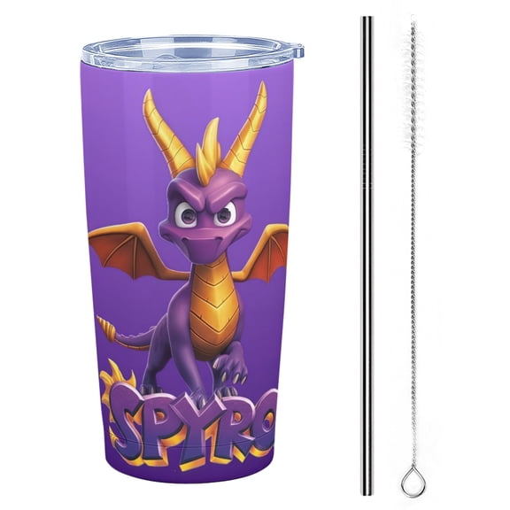 Spyro the Dragon Stainless Steel Tumbler Cup with Lid Double Walled Insulated Travel Coffee Cup 20 oz Keeps Drinks Cold & Hot