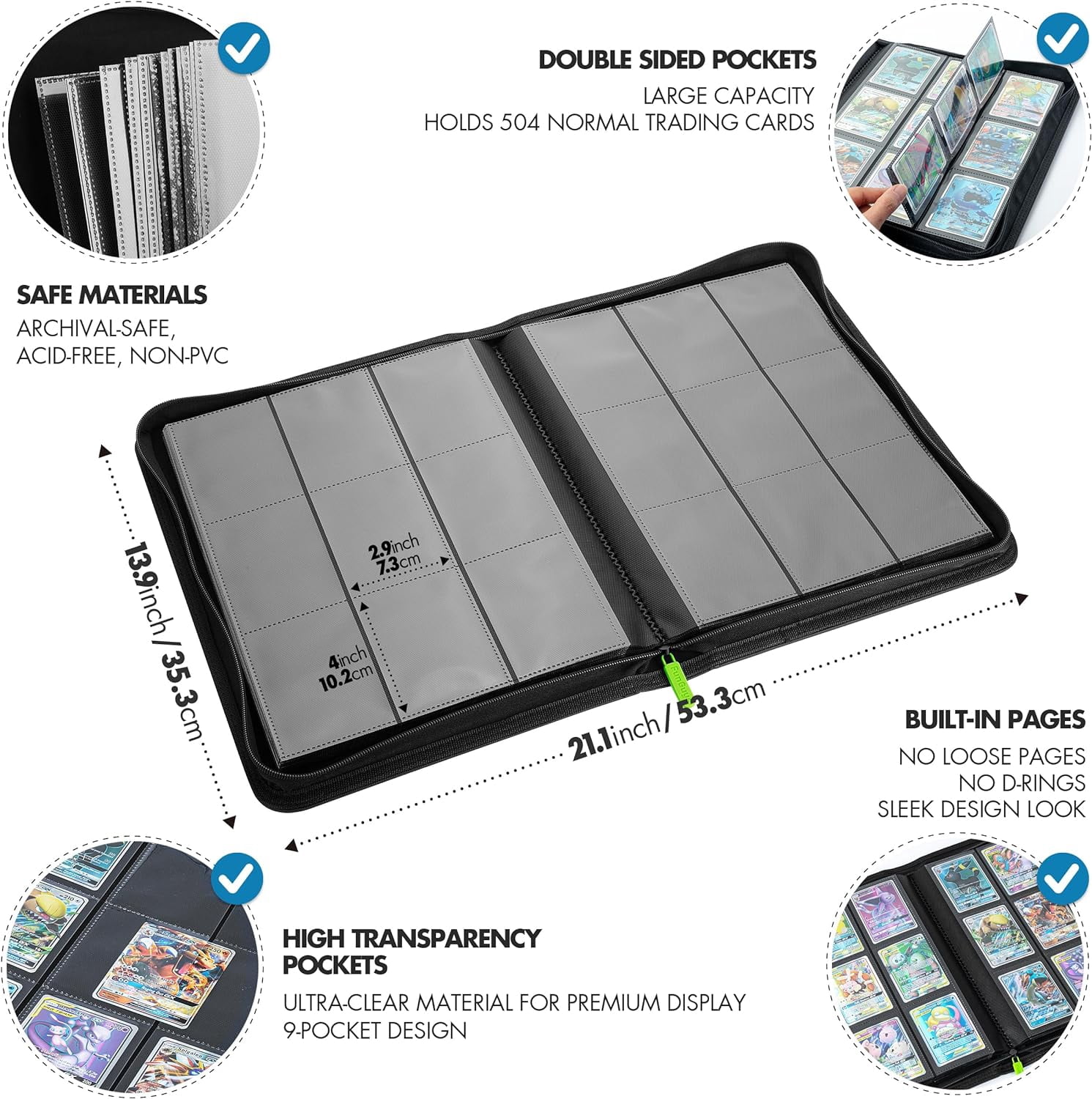 FunGuys Trading Card Binder, 9 Pocket, Holds 504 Trading Cards, Black
