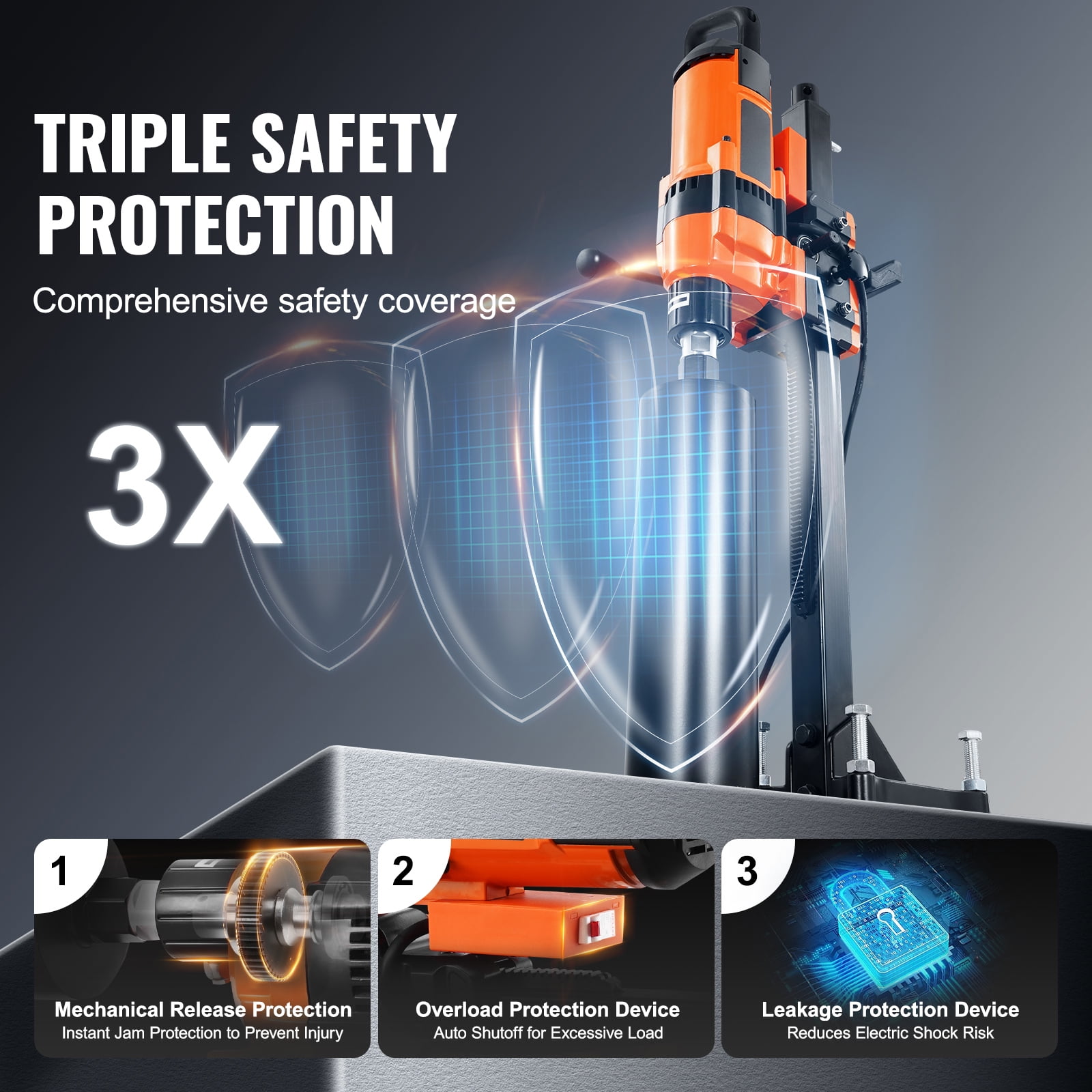 KFFKFF Diamond Core Drill Bit Set, 0.8-11.8in Range, Diamond Rig with Support & Drill Bit, 3500W Durable for Concrete, Wet/Dry, Suitable for Brick, Marble
