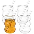 thumbnail image 3 of PEACNNG 4 Pcs 18 oz Wavy Drinking Water Glasses Drinking Glasses with Glass Straws Wavy Shape Bubble Glass Cups Enduring Wavy Shape Vintage Ribbed Glassware Multipurpose Drinking Glasses, 3 of 8