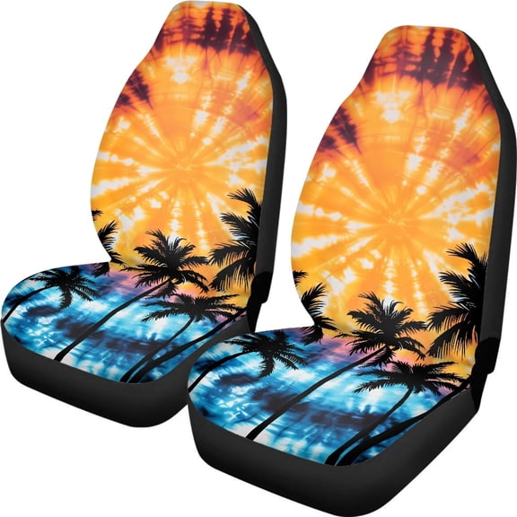 XYZCANDO Tropical Sunset Design Front Car Seat Covers Polyester Stretchy Front Seat Cover Vans Sets car Front Seats, Protector Thin Truck SUV