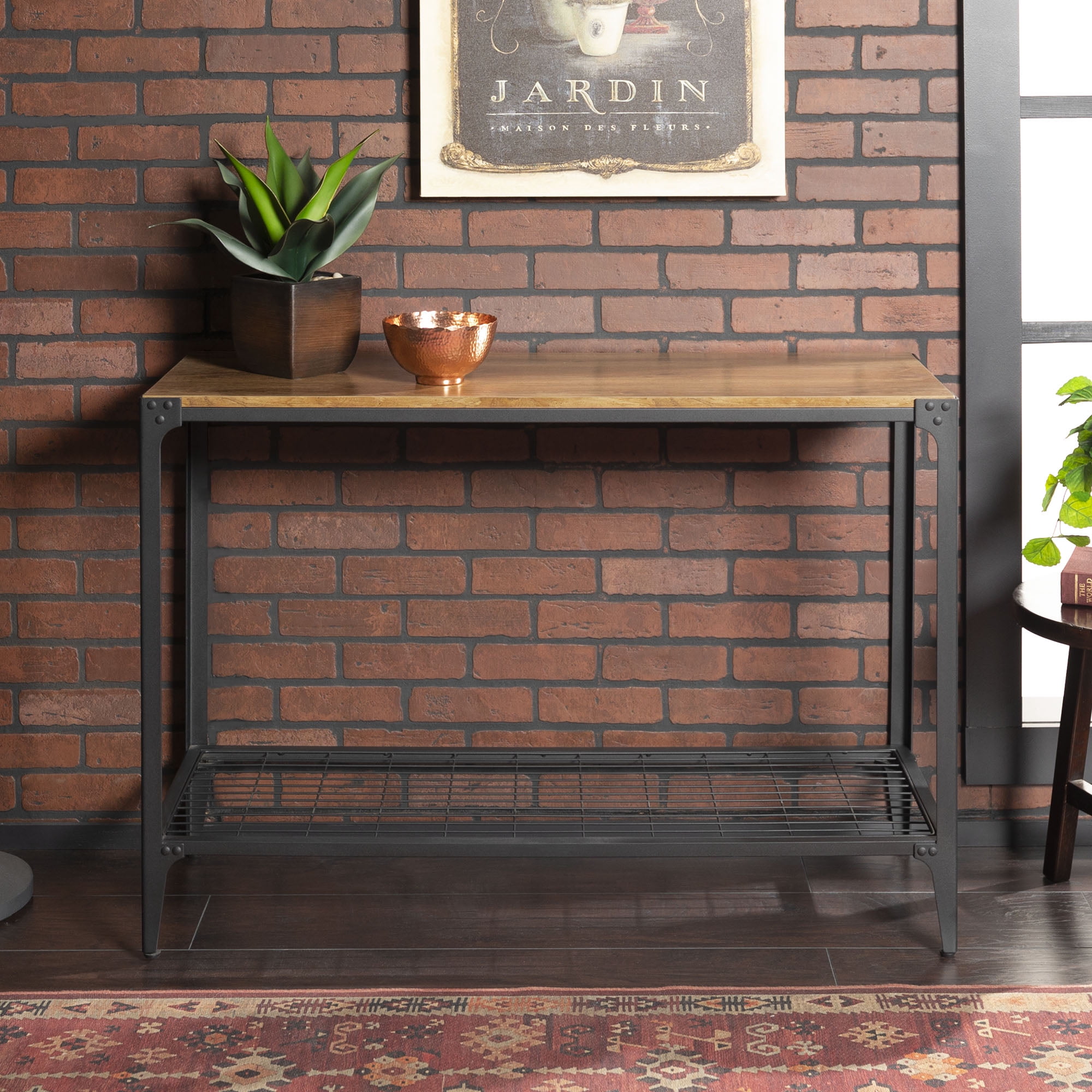Manor Park Angle Iron Rustic Wood Entry Console Table - Barnwood