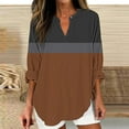 thumbnail image 2 of Duoif Womens Tops Long Sleeve Shirts for Women, Womens Cotton Linen Tunic Tops for Women Spring Summer V Neck Roll Up 3/4 Sleeve T Shirts Plain Graphic Tees Tops for Women Trendy Coffee XXL, 2 of 5